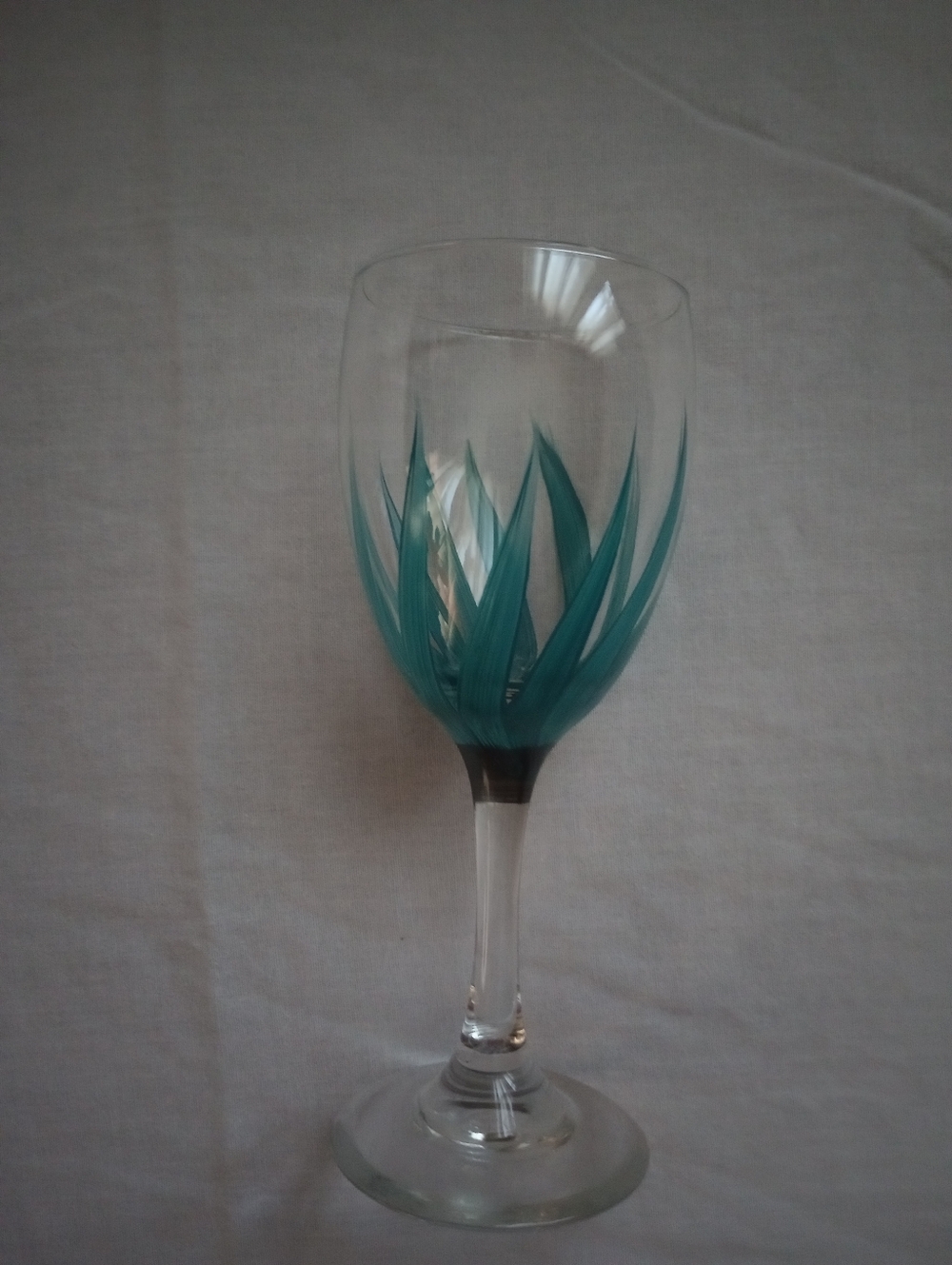 Spring Pastel Hand-Painted Teal Accent Wine Glass